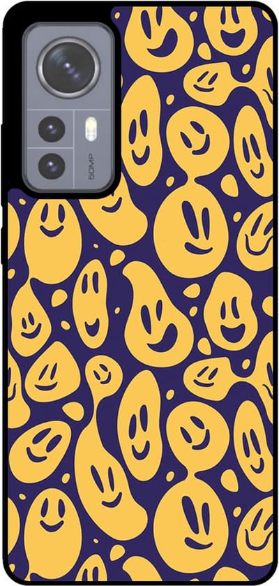 Smartphonica Telefoonhoesje Geschikt voor Xiaomi 12 met smiley opdruk - TPU backcover case emoji design - Paars Geel geschikt voor Xiaomi 12
