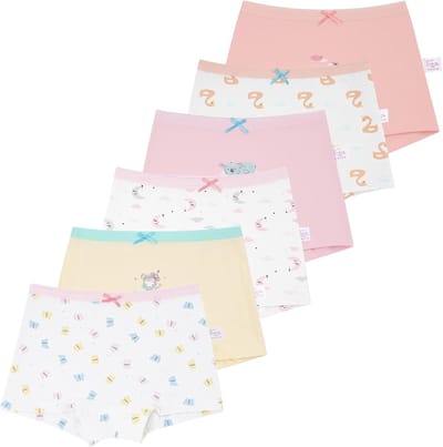 Set van 6 meisjes boxershorts van katoen, zachte en comfortabele shorts met schattige cartoonprint