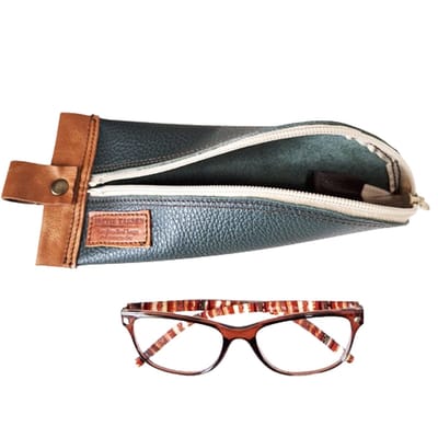 Toetie & Zo - Brillenkoker Etui - Leer - Groen - Makeuptasje - Pennenetui - Handgemaakt - 10bx23lx7h