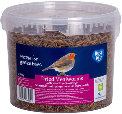 CJ Wildlife 900g Gedroogde Meelwormen voor Vogels - Eiwitrijk Vogelvoer voor Buitenvogels - Tuinvogelvoer voor Tuinvogels - Vrij van Zout en Toxines