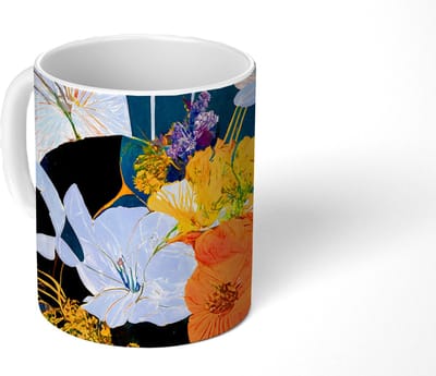 Mok - Koffiemok - Bloemen - Vaas - Schilderij - Planten - Mokken - 350 ML - Beker - Koffiemokken - Theemok