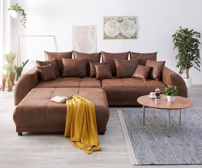 XXL Bank Violetta Bruin 310x135 cm Antiek Optiek Inclusief poef kussens Grote bank