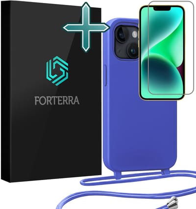 Hoesje Geschikt voor iPhone 13 Mini Case Siliconen Hoes Met Koord Met Screenprotector - Hoes Geschikt voor iPhone 13 Mini Met Telefoonkoord Hoesje Backcover - Felblauw
