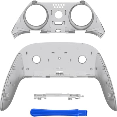 eXtremeRate Bovenste onderkant decoratieve trim shell compatibel met ps5 Edge Controller DIY vervanging front back clip shell, aangepaste transparante zwarte platen cover compatibel met ps5 Edge