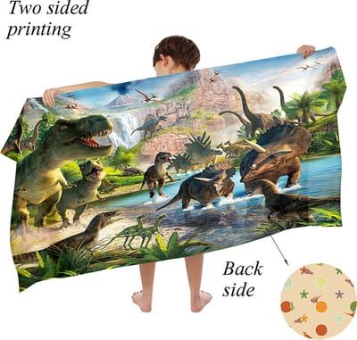 Ulticool Microvezel Kinder Sneldrogende Handdoek – 70x140 cm - Dino Dinosaurus - Reizen Travel Accesoires Reis Gadgets - Strandlaken Badlaken Badhanddoek Zwemhanddoek Reishanddoek Microfiber - Jongen Tiener