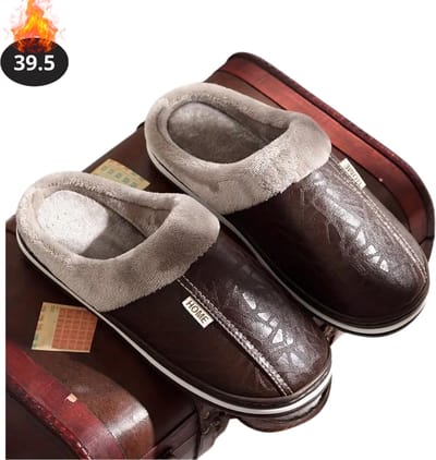 Nivard Warme Pantoffels - Sloffen - Slippers - Dames - Heren - Pluche - Maat 39.5 - Bruin