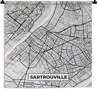 Wandkleed - Wanddoek - Plattegrond - Kaart - Stadskaart - Frankrijk - Sartrouville - 180x180 cm - Wandtapijt
