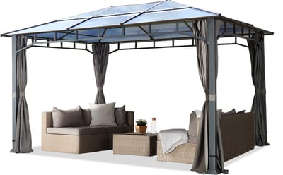 Tuinpaviljoen 3x4 m polycarbonaat dak ca. 8 mm waterdicht aluminium deluxe paviljoen 4 zijwanden partytent 90x90 mm
