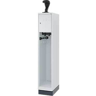 Brandweerkluis C+P Evolo Youngster, 1 vak, met helmhouder, met sokkel, B 300 x D 500 x H 1630 mm, RAL 7035 lichtgrijs/RAL 7016 antracietgrijs