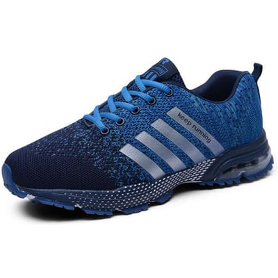 Hardloopschoenen Ademende Heren Sneakers Fitness Schoenen Luchtkussen Buitensportschoenen Platform Vliegend Geweven Veterschoenen 44 blue