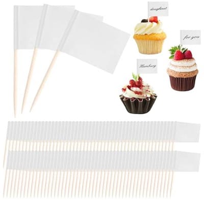 Dailygoods- Tandenstokers 100 stuks - Papieren Vlaggen - Doe-het-zelf Cocktailtandenstokers - Buffet Decoratie - Witte Taartopzetstukken - Eenvoudig te gebruiken - Vlaggetjes