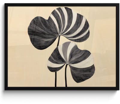 Poster in lijst - Fotolijst 70x50 cm - Posters - Zwart - Bladeren - Strepen - Minimalistisch - Posterlijst zwart - Decoratie - Wanddecoratie woonkamer - Muurdecoratie slaapkamer