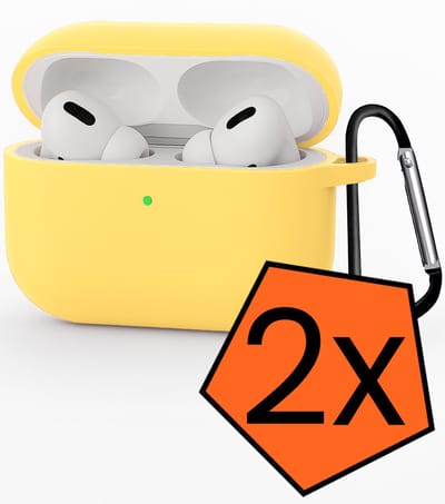 Hoesje - Geschikt voor Apple Airpods Pro 3 - met Clip - Siliconen Hoes - Silicone Case Cover - Geel