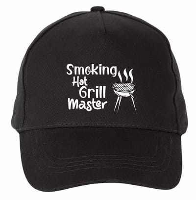 Mijncadeautje - 5 panel - Cap - Verstelbaar - Pet van 100% dik geborsteld katoen- unisex - opdruk wit - Smoking Hot Grill Master - zwart