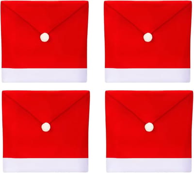 4 Rode Kerststoelhoezen Voor Stoelrug Decoratie Feestelijke Set Voor Eetkamerstoelen Tafeldecoratie Kerstfeest en Huisversiering
