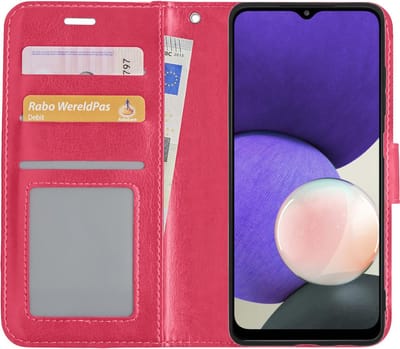 Hoes - Met Pasjeshouder - Geschikt voor Samsung Galaxy A22 4G - Luxe Bookcase Portemonee - Flip Case - Kunstleer Book Case - Flipcase - Book Cover - Walletcase - PortemonneeHoes - Donkerroze