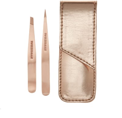 Tweezerman Rose Gold Petite Tweeze Set – Mini Slant & Point Pincet Duo Met Etui - Professioneel Wenkbrauw Pincet Voor Precisie Epileren - RVS Beauty Tools Voor Fijne & Ingegroeide Haartjes - Travel Size Make-up Accessoire
