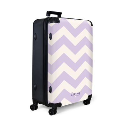NoBoringSuitcases.com® - Koffer groot - Reiskoffer lichtgewicht - Zigzag patroon in paars en wit - Rolkoffer met 4 wielen - Grote trolley XL - 98 liter bagage