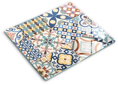 Wallfluent Spatscherm Keuken - Veelkleurig Fornuis Achterwand Glas - 60x52 cm - Decoratieve Tegels Spatscherm Glas - Geometrisch Rechthoekig Spatscherm Keuken