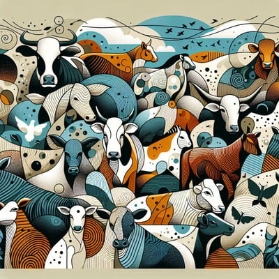 Modern vee schilderij | Moderne boerderijdieren in een eigentijdse artistieke stijl tentoongesteld | Kunst - 60x60 centimeter op Dibond | Foto op Dibond