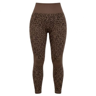 Koffie bruin sport legging dames – high waist fitness legging met luipaardprint – elastische yoga legging met aansluitende pasvorm – sport broek voor fitness yoga training en hardlopen – maat S