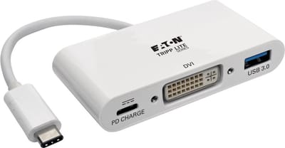 Tripp-Lite U444-06N-DU-C USB 3.1 Gen 1 USB-C to DVI Adapter with USB-A and USB-C PD Charging Ports, Thunderbolt 3 Compatible, 1080p TrippLite
