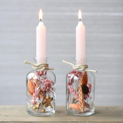 Droogbloemen in glas set met kaarsen - stijlvolle decoratie voor elk interieur
