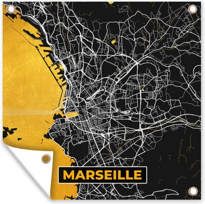 Tuin poster Stadskaart – Frankrijk – Kaart – Marseille – Plattegrond - 200x200 cm - Tuindoek