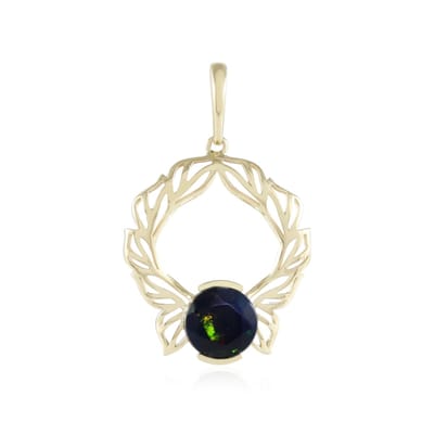 Cavill - 9K Geelgouden Hanger - 0,585ct Ronde Mezezo Opaal - Elegant Bladdesign - Luxe Dames Sieraad - 375 Geelgoud - 26x16 mm