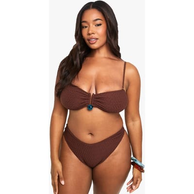 boohoo Dames Plus Crinkle Top met edelsteenaccenten en bandeautop | Chocoladebruin | Maat: 50