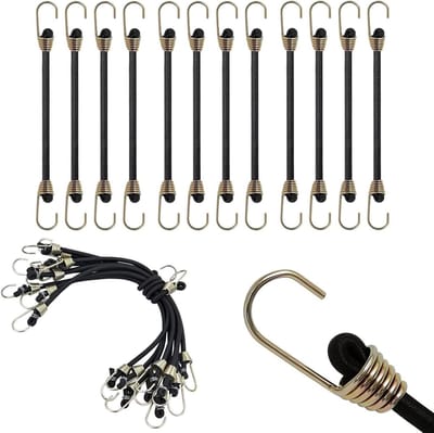 Verstelbare Elastische Straps met Haken - Set van 12 Rubber Tensioners voor Bagage, Outdoor en Huishoudelijk Gebruik, 25 cm Lange Touwtjes