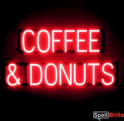 COFFEE & DONUTS - Lichtreclame Neon LED bord verlicht | SpellBrite | 78 x 38 cm | 6 Dimstanden - 8 Lichtanimaties | Reclamebord neon verlichting