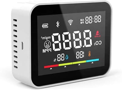 CO2 Detector - Luchtkwaliteit Sensor - Binnenklimaat Monitoren - Real-time metingen - 10 x 9 x 3 cm - Wit