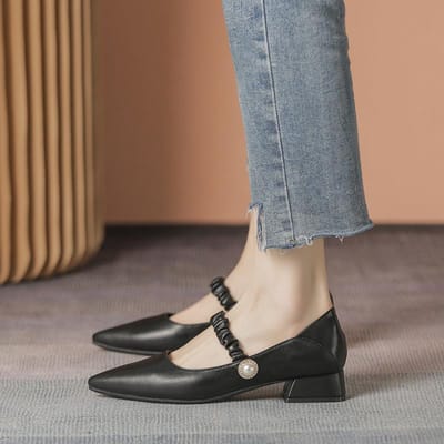 Lichtgewicht Puntige Neus Echt Lederen Enkele Schoenen 3 Cm Schoenen Zonder Knellende Voeten voor Kantoor Etiquette Kleding voor Meisjes Zachte Zool Koreaanse Versie 40 gray