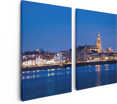 Artaza Canvas Schilderij Tweeluik Nijmegen Skyline met de Waal Rivier - 80x60 - Foto Op Canvas - Canvas Print