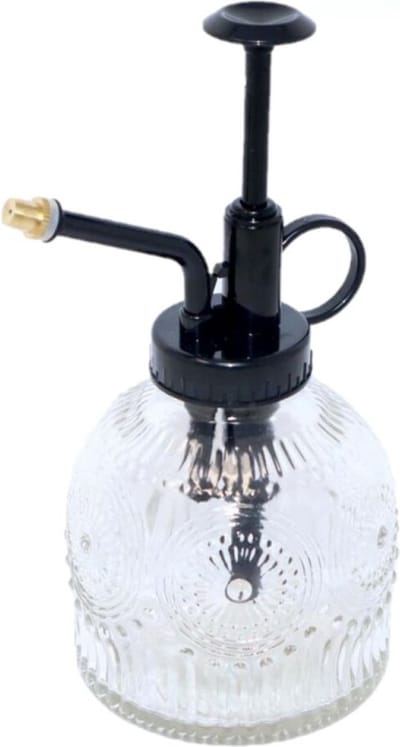 Concorde Plantensproeier - zwart - bloemen motief - 16 cm - 450 ml - glas - onkruid