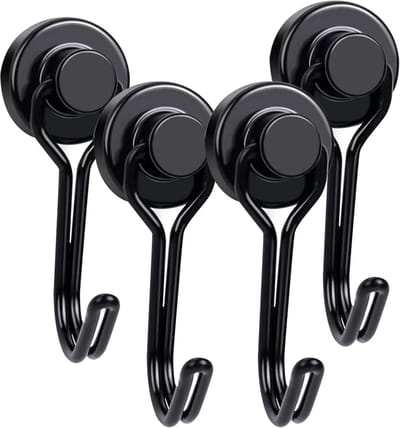 SnelShoppen - Magnetische Haken met Haakjes Set van 4 Stuks, Sterke Magnetische Haken voor Koelkast en Keuken, Zwart, Corrosiebestendig en Multifuncti