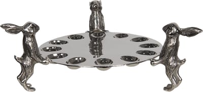 Clayre & Eef Eierschaal Ø 38*15 cm Zilverkleurig Aluminium Hazen Eierdopje Eierhouder