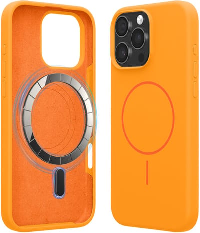 kwmobile Telefoonhoesje voor Apple iPhone 16 Pro Max - Hoes met siliconen randen en magnetische achterkant compatibel met MagSafe, in fruitig oranje
