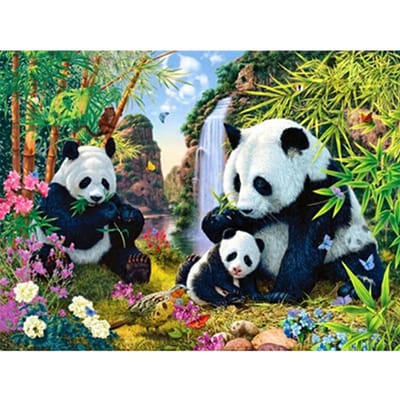 5D Doe-het-zelf Diamant Kruissteek Panda Familie Met Bamboe Diamant Borduurwerk Volledige Ronde Diamant 20X30CM