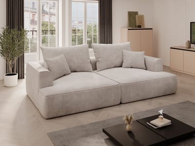 Vente-unique Comfortabele vierzitsbank met diepe zitting van beige ribfluweel - PINETA