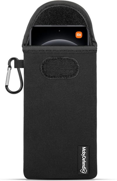 MobyDefend Hoesje - Geschikt voor Xiaomi 14 Ultra - Neopreen Pouch Met Karabijnhaak - Insteek - Riemlus - Zwart