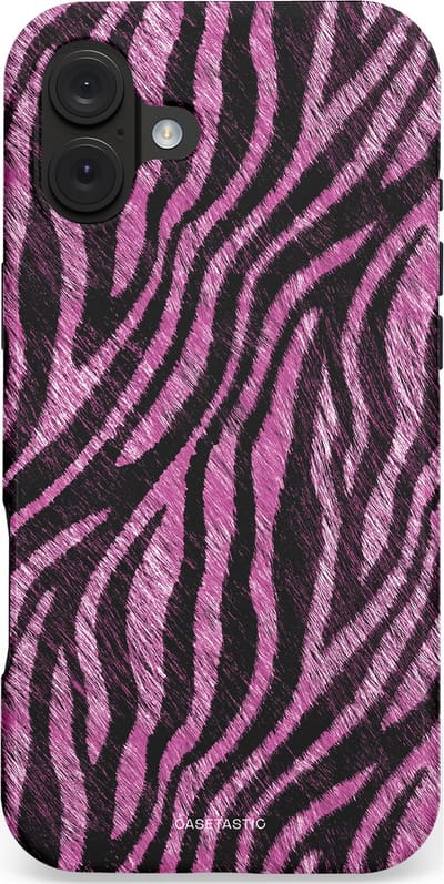 Casetastic hoesje geschikt voor Apple iPhone 16 Plus - MagSafe - Dubbellaagse bescherming - Roze Paarse Zebraprint - Fashion Case - Zwart Lila