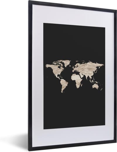 Poster in lijst - Fotolijst 40x60 cm - Posters - Wereldkaart - Aquarelverf - Patroon - Posterlijst zwart - Decoratie - Wanddecoratie woonkamer - Muurdecoratie slaapkamer