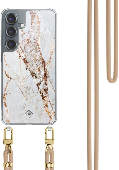 Casimoda® hoesje met koord - Geschikt voor Samsung S25 - Marmer Goud - Afneembaar koord - TPU/polycarbonaat - Goudkleurig