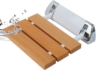 Douchestoel Opklapbaar - Badkamerkruk Wandkruk - Veilig Douchen - Massief Houten Zitting - 32 cm - Geel
