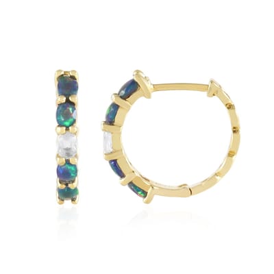 Cavill - Zilveren Vergulde Oorbellen - 925 Sterling Zilver - 8 Mezezo Ovale Opalen 0,917 ct en 2 Witte Topaas 0,418 ct - Elegante 20mm Sieraden