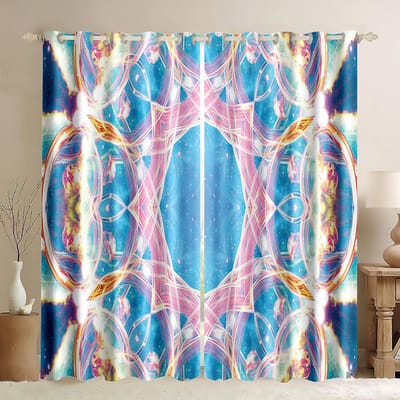 Mandala Kleurrijk Gordijn Balkonscherm Woonkamer Slaapkamer Bohemien Dik Verduisterend Gordijn Deur/Raam Gordijn Decor(2 panelen) W50H130(CM)x2&Hook blue