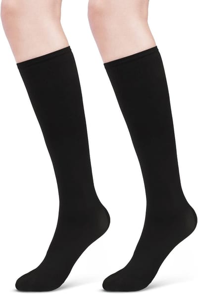 compressiekousen voor dames en heren, medische compressiekousen, kniekousen voor dames, trombosekousen Compressiekousen Steunkousen voor hardlopen, sporten, vliegen, fietsen (1 paar-normaal, zwart)