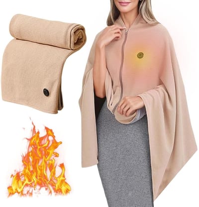 KZQ Elektrische Deken Draagbare Verwarmde Sjaal Voor Vrouwen Heated Shawl Blanket USB Heated Blanket Electric Shawl 3 Temperatuurstanden Snelwarmende Deken Opvouwbaar Drie Verwarmingsniveaus Abrikoos Kleur